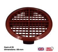 Pack Of 25 Brown Plastic 68mm Round Soffit Air Vents Push In Roof And Eave Circular Mesh Air Vents
