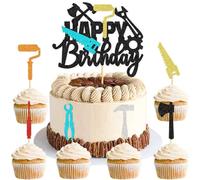 Pack of 25 Construction Tools Cake Decorations Coloured Construction Tool Cake Toppers for Civil Engineer Architect Engineer Man Birthday Father's Day Cake Decorations