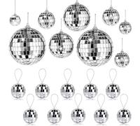 Pack of 25 Disco Mirror Ball, 4 Sizes 2 cm, 3 cm, 4 cm, 5 cm, Silver Disco Ball for Hanging, Silver Hanging Ball, Disco Ball, Party with Hanging Ring for Party Decoration