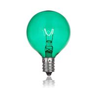 Pack of 25 G40 Globe Christmas Bulbs, MAINDECO Transparent Green Glass Incandescent Replacement Bulbs, E12/C7 Candlestick Base, UL Listed Patio String Lights Bulbs for Indoor Outdoor Decoration,5W