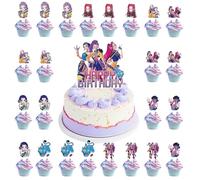 Pack of 25 Hun-ters Cupcake Toppers, Happy Birthday Cake Toppers, Cartoon Cake Decoration Birthday, K-P0 De-m0n Themed Cake Toppers, Themed Cake Toppers, Happy Birthday Decoration, for Children and