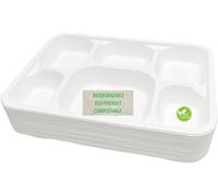 PACK OF 25, LARGE STRONG DISPOSABLE PLATES 6 Compartment Party Lunch Dinner Plates Super Rigid Biodegradable Eco Friendly Compostable Dinner Plates Perfect for All Occasions Party Plates