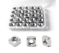 Pack of 25 M10-1.5 Square Nuts - 304 Stainless Steel Coarse Thread Fasteners, M8 Nut Square for Home Repairs, Furniture Assembly & Professional Engineering