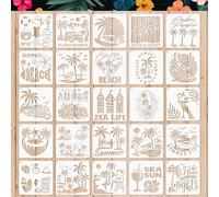Pack of 25 Painting Stencils, Summer Palm Trees Stencil, Children's Summer Craft Drawing Stencils, Plastic, Reusable, Stencil Set for DIY Crafts, Painting on Wood, Stone, Paper, Fabric, Wall