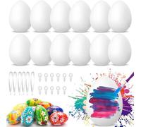 Pack of 25 Plastic Easter Eggs, for Painting Yourself, Hanging Eggs, DIY Hand-Painted Easter Eggs, Painting, Eggs Plastic with Rope Crafts, Easter Decoration for Decorating and Colouring (25 Pieces)