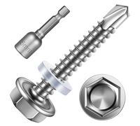 Pack of 25 Stainless Steel Self Tapping Screws 6.3 x 55 mm Hexagonal Drilling Screws Trapezoidal Sheet Metal Screws with Sealing Disc and Hex Socket Wrench