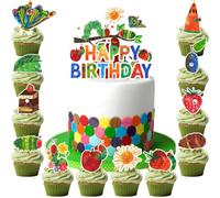 Pack of 25 Very Hungry Caterpillar Cake Decorations, Caterpillar Party Decoration Set - 1 Piece Cake Decoration Hungry Caterpillar + 24 Pieces Cupcake Toppers Hungry Caterpillar Party Decoration