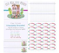 Pack of 25 Welcome Bead Bracelets Back to School Friendship Bracelets with Greeting Cards and Gift Bags Classroom Gift Set Bulk Set，WELCOM