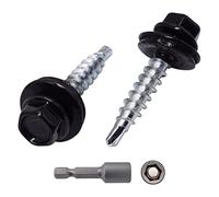 (Pack of 250 pcs) Metal Roofing Screws, 4.8 x 25 mm Painted Self-Drilling Screws With EPDM Washers, Sheet Metal Hex Screw (250, Jet Black RAL 9005)