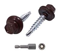 (Pack of 250 pcs) Metal Roofing Screws, 4.8 x 35 mm Painted Self-Drilling Screws With EPDM Washers, Sheet Metal Hex Screw (250, Chocolate Brown RAL 8017)