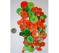 Pack of 250g - Orange & Green Buttons - Mixed Sizes of Various Orange and Green Buttons for Sewing and Crafting
