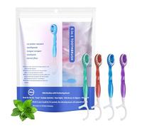 Pack of 26 Mini Toothbrush to Go, 5 in 1 Travel Toothbrush with Toothpaste, Dental Floss, Tongue Scraper & Toothpick, Individually Packed, Travel, Camping & Office