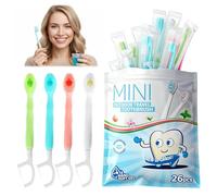 Pack of 26 Mini Toothbrushes to Go Disposable Toothbrushes with Toothpaste, 5 in 1 Disposable Toothbrushes with Floss, Tongue Scraper & Toothpick, Travel Toothbrush, Individually Packed for On the Go