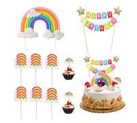 Pack of 26 Rainbow Cake Decorations, Cake Decorations, Girls, Reusable, Personalised Rainbow Pattern with Flags and Slots, Boys and Girls Weddings, Birthday, Baby Party Accessories