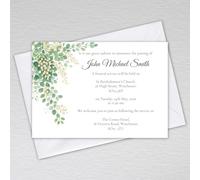 Pack of 28 Personalised Funeral Invitations with Envelopes - A6 Funeral Announcement & Wake Invitation Cards with Custom Wording - Elegant Eucalyptus Greenery Design