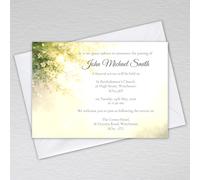 Pack of 28 Personalised Funeral Invitations with Envelopes - A6 Funeral Announcement & Wake Invite Cards with Custom Wording - Gentle Green Leaves & Light Design