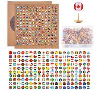 Pack of 291 National Flag Drawing Pins: LEKEFETO Push Pins Decorative Drawing Pins Country Map Drawing Pin with Cork Plates Metal Push Pins Creative Pins for DIY Bulletin Board