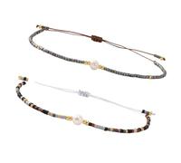 Pack of 2pcs String Adjustable Bracelets Handmade Beads Pearls Wrist Chain Bangle Bohemian Accessories Ethnic Festival Wrist Accessory