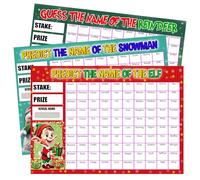 Pack of 3, 100 Names Age 10+, A4 Size, Predict the Name of the Snowman, Reindeer and Elf Christmas Fundraising Scratch Card Games, Fundraising Fete Fayre or Parties