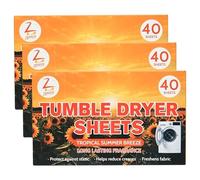 Pack of 3 (120 Sheets) Tumble Dryer Sheets Tropical Summer Breeze Long Lasting Laundry Freshener, Anti Static Fabric Softener, Reduces Creases & Freshens Clothes