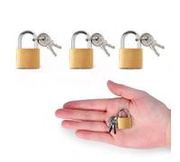 Pack of 3 20mm Solid Brass Padlocks with 6 Keys - Small Locker, Solid Brass Body, Mini Luggage, Tool Box, Jewellery Box and Cupboard Padlocks