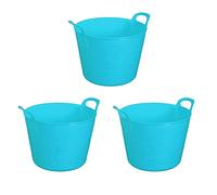 (Pack of 3) 26L Litre Medium Flexi Tub Garden Home Flexible Colour Storage Container Bucket Polyethylene Flex Tub- MADE IN U.K (Light Blue)