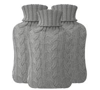 Pack of 3 2L Hot Water Bottle with Cover UK - Natural Rubber 2 Litre Hot Water Bottle - Perfect Hot Water Bag for Pain Relief, Hand Feet Warmer and Cold Compress (Cream Bottles x3 Grey Covers)