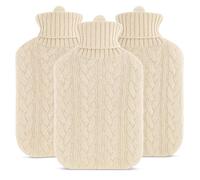 Pack of 3 2L Hot Water Bottle with Cover UK - Natural Rubber 2 Litre Hot Water Bottle - Perfect Hot Water Bag for Pain Relief, Hand Feet Warmer and Cold Compress (Cream Bottles x3 Cream Covers)