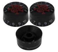 Pack Of 3 6mm Splined Hole Number Scale Guitar Control Knob With Printed Skull And Crossbones Tone/Volume Knob (Red)