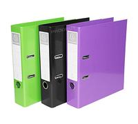 [Pack of 3] A4 Lever Arch Files 70mm Spine Paper Storage Archive Legal Folders Large (Bright Green/Black/Purple)