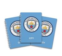 Pack of 3 - A5 Lined Wire-Bound Notebooks featuring the 'City' - Manchester City. Perfect for dedicated fans who want to bring their passion for the team into their daily lives.