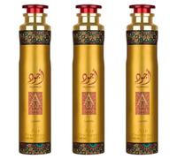 Pack of 3, Ajwad Air Freshener, Gold, 300 ml, Decorative Arabic Design
