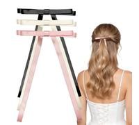 Pack of 3 Ballet Style Hair Clips with Bow, Double Layer with Long Bands, Cute & Elegant Satin Ribbon Bows, Versatile Hair Accessories for Wedding, Party & Everyday, Black + Cream White + Pink
