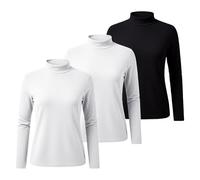 Pack of 3 Basic Long Sleeve Shirt Women's Tight Cotton Undershirt Women's Long Sleeve Set Classic Thermal Underwear Base Layer Autumn Winter Shirts Pullover Y2K Slim Fit Turtleneck Jumper, black, XXL
