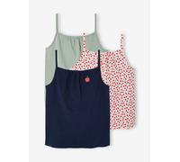 Pack of 3 Basics Tops with Thin Straps, for Girls sage green