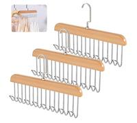 Pack of 3 Belt Holder Wardrobe, 28 cm Wooden Hanger, Tie Holder, Hanger with 8 Hooks, Rotating Tie Hanger, Space-saving, Belt Hanger for Scarves, Ties, Belts, Braces