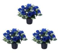 Pack Of 3 Blue Rose Grave Flower Pots | 25cm Grave Flower Pots | Artificial Flowers For Graves | Cemetery Funeral & Floral Decorations | Grave Flowers | New Improved Design & Quality