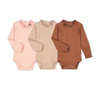 Pack of 3 Bodysuits in Cotton with Long Sleeves and Ruffle Collar Brown/Pink