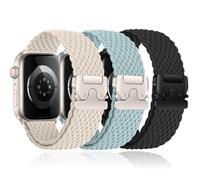 Pack of 3 Braided Bracelets for Apple Watch 10 Strap 46 mm 42 mm 40 mm 44 mm 45 mm 41 mm 38 mm 49 mm, Elastic Nylon Strap Parachute Closure Strap for Apple Watch SE/2 iWatch 9 8 7 6 5 4 3 Ultra/2