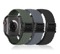 Pack of 3 Braided Bracelets for Apple Watch Ultra/2 Strap 49 mm 46 mm 40 mm 44 mm 45 mm 41 mm 42 mm 38 mm, Elastic Nylon Strap Parachute Closure Strap for Apple Watch 10 iWatch 9 8 7 6 5 4 3 SE/2