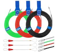 Pack of 3 Cable Pulling Aid 15 m, Retractable Spiral Pull Wire with 6 Guide Springs, Retracting Tape Diameter 3 mm, Cable Retraction Aid in Ideal Retractable Tape for Cable Laying Empty Pipes, Green