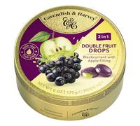 Pack of 3 Cavendish & Harvey Blackcurrant with Apple Filling Double Fruit Drops in Tin - Premium Travel Sweets with Real Fruit Juice, Hard-Boiled Candy Confectionery - Each H4 x 9.7cm Dia, 175g