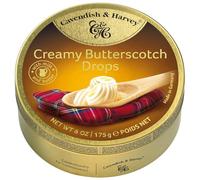 Pack of 3 Cavendish & Harvey Butterscotch Drops in Tin - Premium Traditional Flavour Travel Sweets, Confectionery Hard-Boiled Candies - Each H4 x 9.7cm Diameter, 175g