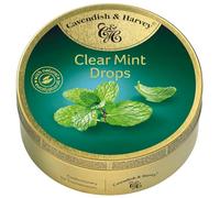 Pack of 3 Cavendish & Harvey Clear Mint Drops in Tin - Premium Traditional Flavour Travel Sweets, Vegan Friendly Confectionery Hard-Boiled Candies - Each H4 x 9.7cm Diameter, 200g