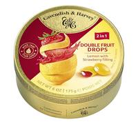 Pack of 3 Cavendish & Harvey Lemon with Strawberry Filling Double Fruit Drops in Tin - Premium Travel Sweets with Real Fruit Juice, Hard-Boiled Candy Confectionery - Each H4 x 9.7cm Dia, 175g