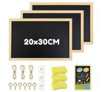Pack of 3 Chalkboards with Wooden Frame 30 x 20 cm A4 Slate Board