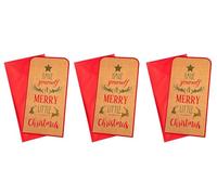 Pack of 3 Christmas Money Wallet Gift Cards - Three Fold with Red Envelopes - Gold Foil Star and Reindeers