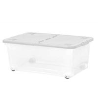 PACK OF 3 CLEAR STORAGE BOX 45L WITH WHEELS AND GREY FOLDING LID WHAM HEAVY DUTY BOX