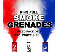Pack of 3 Coloured Handheld Ring Pull Supporter Smoke Generators | Mixed pack of 1x Red, 1x White, 1x Blue | Burn Time Approx 60s