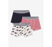 Pack of 3 Cotton Boxers with Whale Print for Boys, PETIT BATEAU white